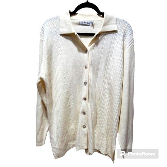 XXL Wool Blend Cream Button Down Cardigan - Picture 1 of 6